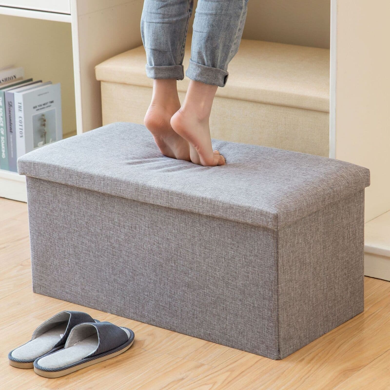 Pouf Coffre Pliable — Tabouret et Rangement 2-en-1 2