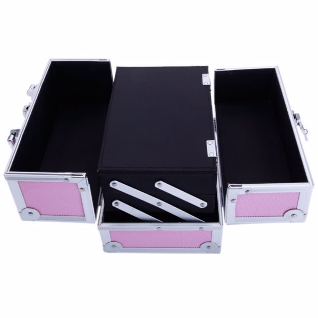 Boîte Maquillage Portable Aluminium Rose — Miroir Intégré 4