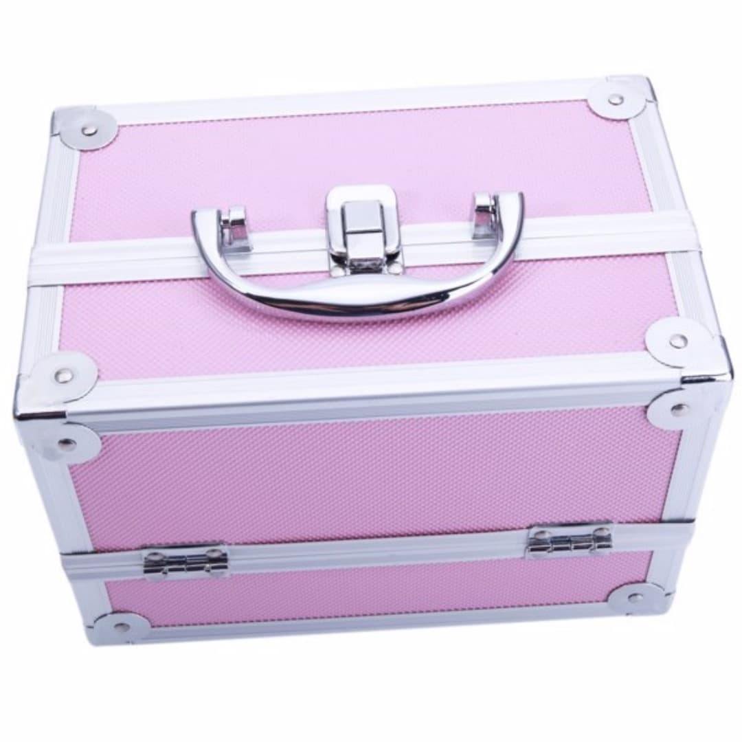 Boîte Maquillage Portable Aluminium Rose — Miroir Intégré 2
