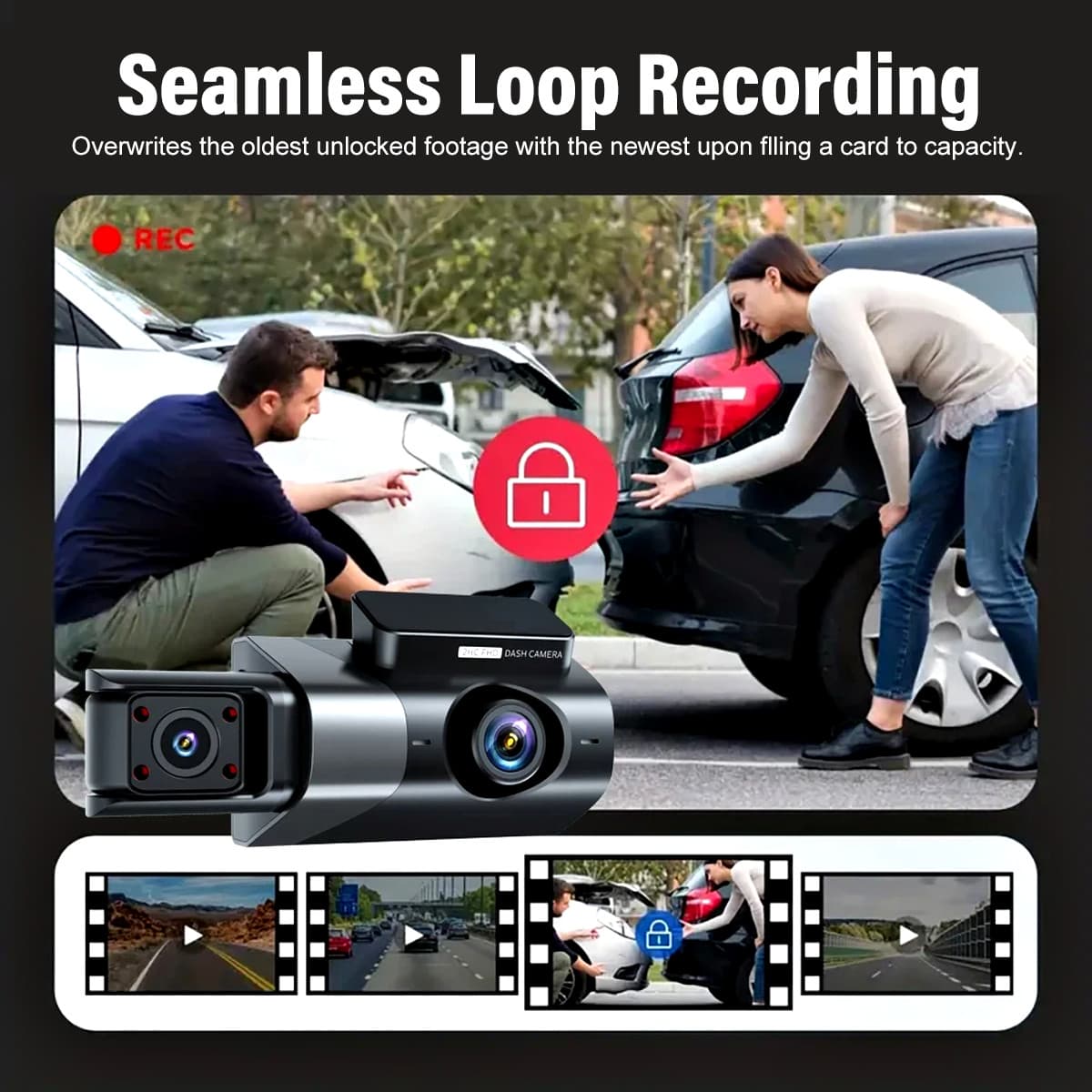 Dashcam Pro 3 Lentilles WiFi 1296P — Avant, Arrière, Intérieur 2
