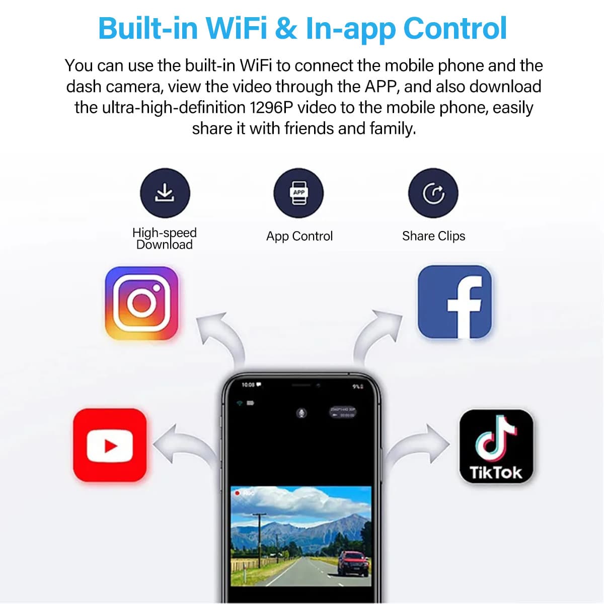 Dashcam Pro 3 Lentilles WiFi 1296P — Avant, Arrière, Intérieur 7